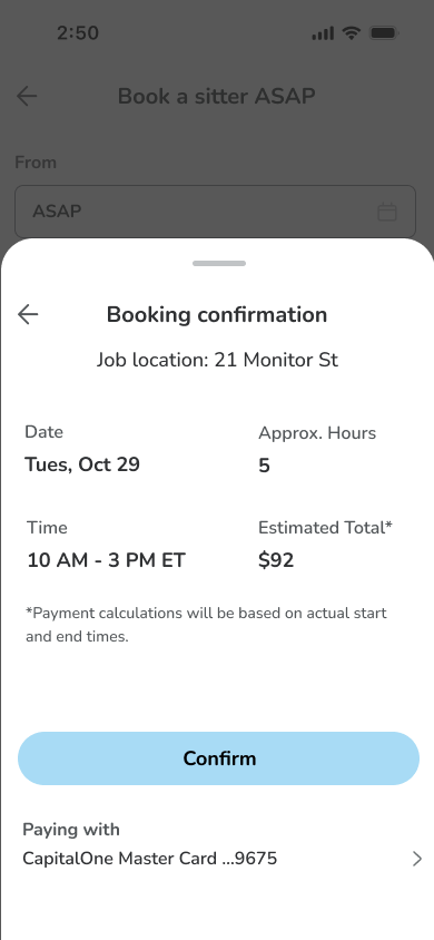 FAST booking confirmation screen